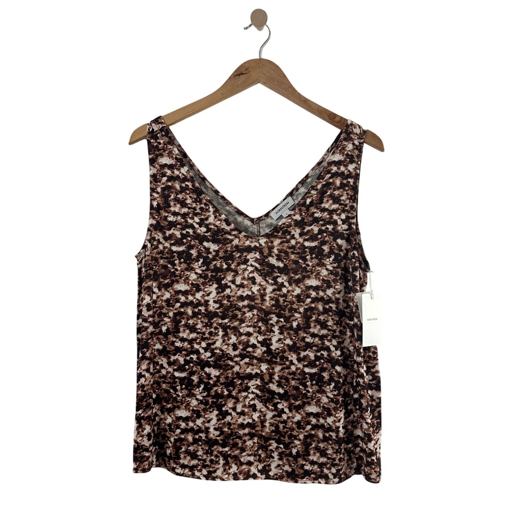 Nordstrom Brown Ivory Tortoise V-Neck Tank Top Sleeveless Blouse Medium NWT